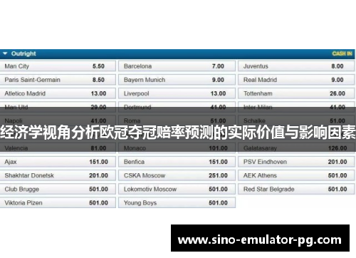 经济学视角分析欧冠夺冠赔率预测的实际价值与影响因素 经济学视角分析欧冠夺冠赔率预测的实际价值与影响因素